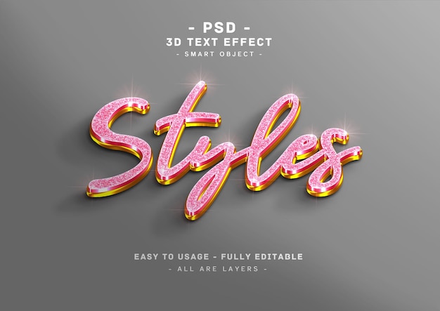 PSD effet de texte scintillant style doré rose 3d