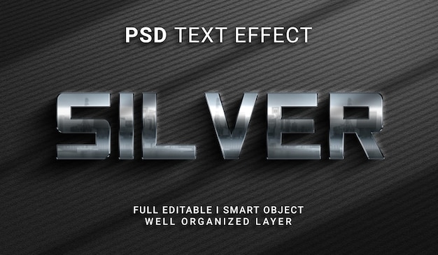 PSD effet de texte de style 3d argenté