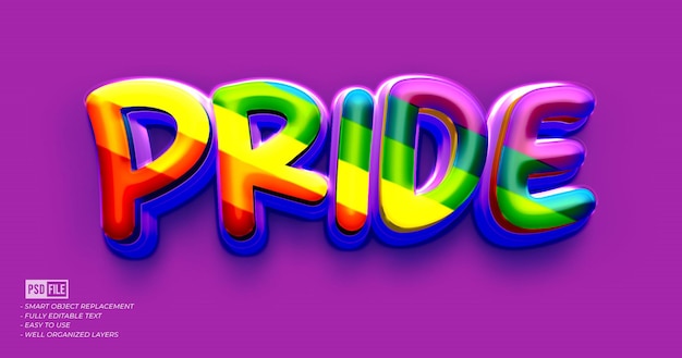 PSD effet de texte de style 3d modifiable brillant coloré pride