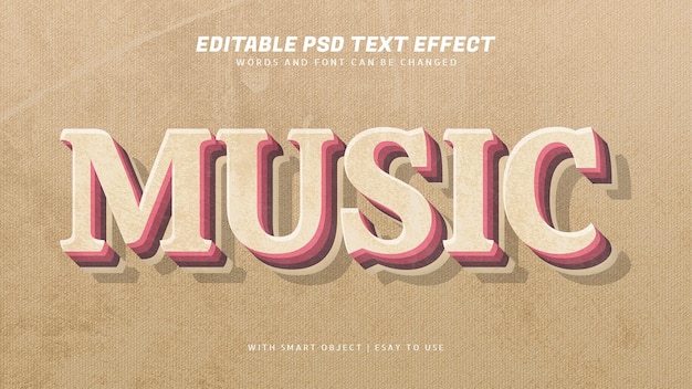 PSD effet de texte de style vintage musique 3d