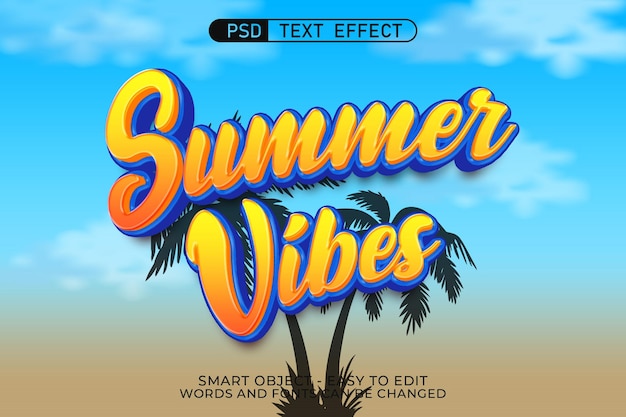 PSD effet de texte summer vibes avec fond d'été