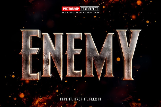 Effet de texte de titre de film en métal éditable avec étincelle de feu