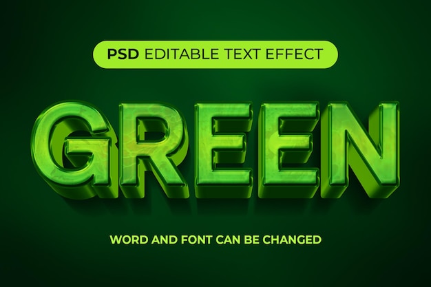 PSD un effet de texte vert avec le mot et la police peut être modifié.