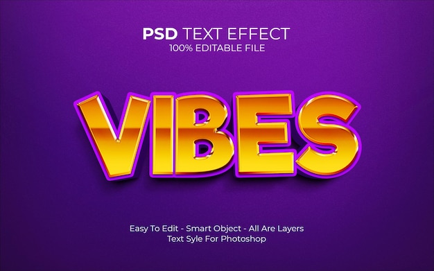 Effet de texte Vibes modifiable style de police créatif et minimal 3d moderne
