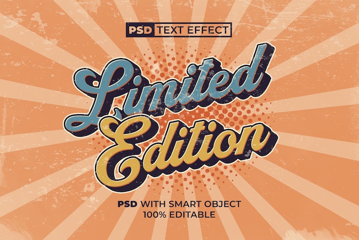PSD effet de texte vintage édition limitée style effet de textes modifiables