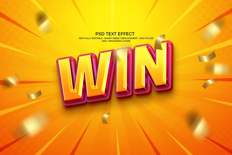 PSD effet de texte win 3d vibrant pour les affiches et les bannières de célébration