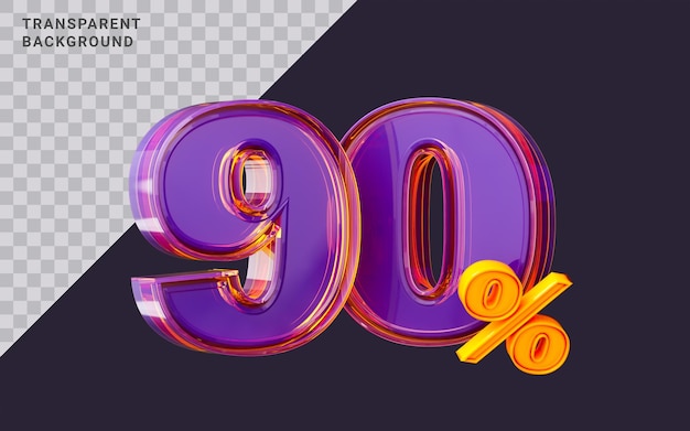 Effet De Verre Violet Réaliste 90 Pour Cent Symbole Numérique Rendu 3d Grande Vente Bannière De Magasinage En Ligne