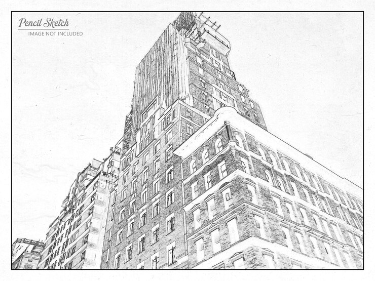 PSD effets de croquis à crayon de la tour du bâtiment