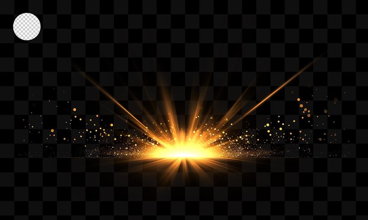 PSD effets de lumière or brillant sur fond transparent.