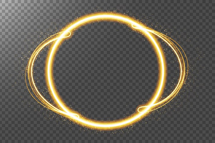 PSD effets lumineux circulaires lumineux avec des particules étincelantes isolées sur un fond transparent