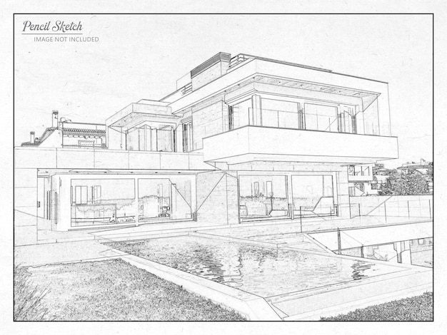 Effets photo de croquis à crayon de bâtiment