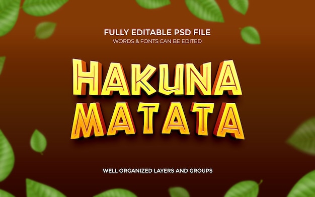 Effets de texte 3D Hakuna Matata Fichiers PSD entièrement modifiables