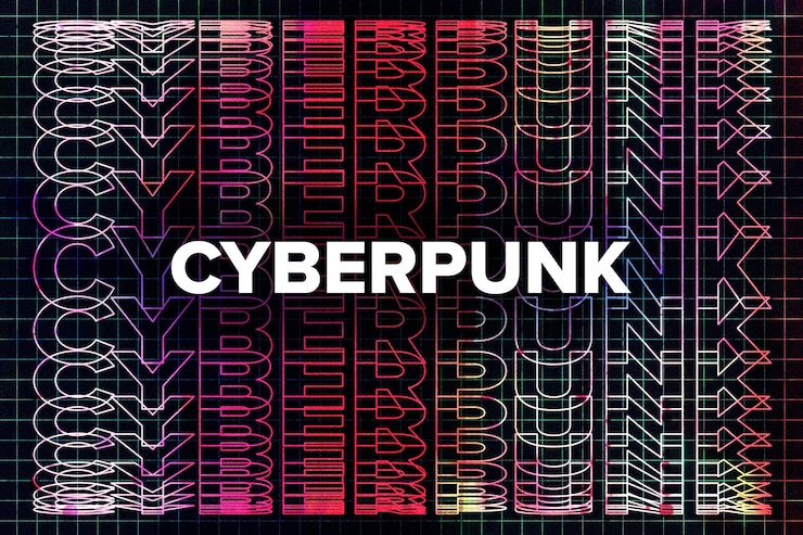 PSD effetti di testo a strati cyberpunk retro