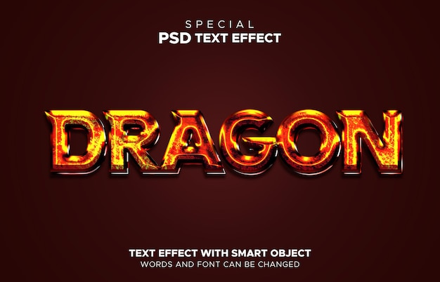 Effetti di testo modificabili, modello 3d in stile drago
