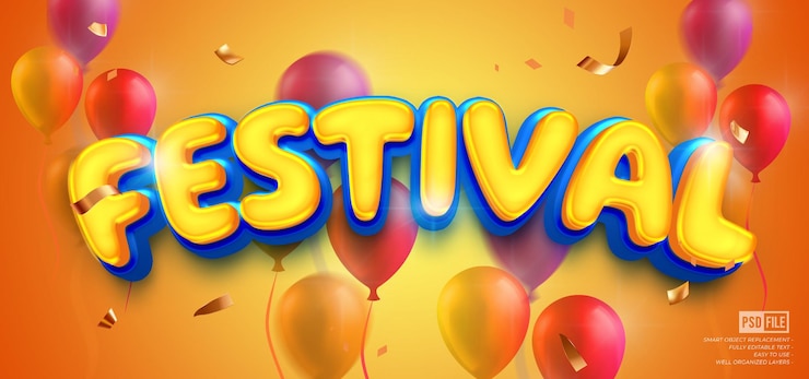 PSD effetto di stile 3d modificabile del testo del festival