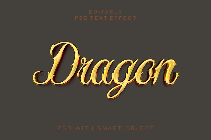 PSD effetto di testo 3d del drago con sfondo scuro