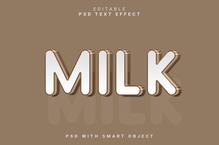 PSD effetto di testo 3d del latte