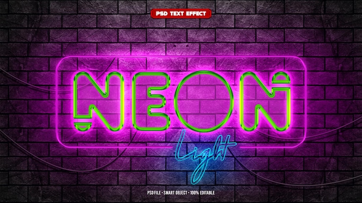 PSD effetto di testo 3d modificabile a luce al neon