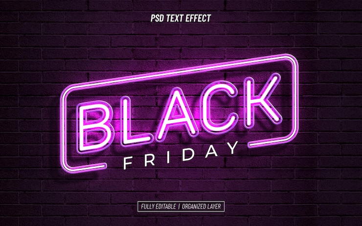 PSD effetto di testo al neon del black friday
