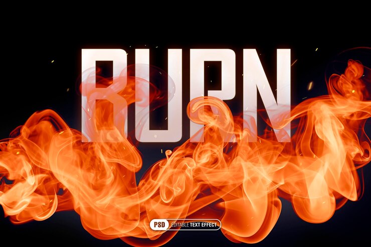 PSD effetto di testo bruciato con fiamme di fuoco