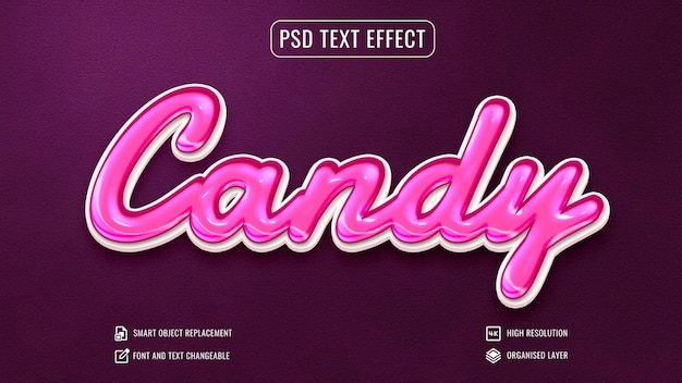 Effetto di testo Candy lucido su sfondo isolato