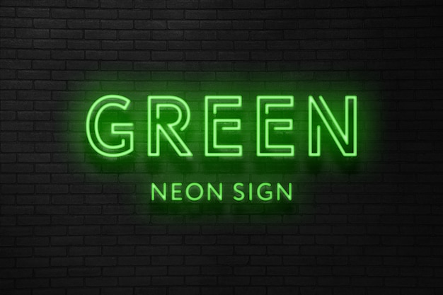 Effetto di testo del segno al neon verde