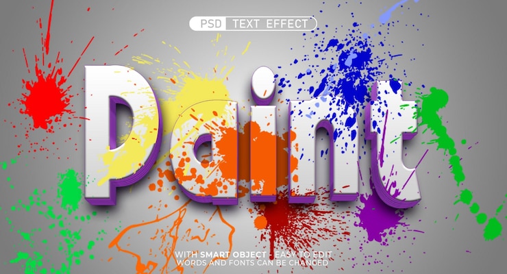 PSD effetto di testo di vernice modificabile con stile artistico 3d