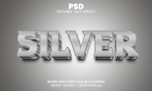 Effetto di testo modificabile 3d argento Psd Premium con sfondo