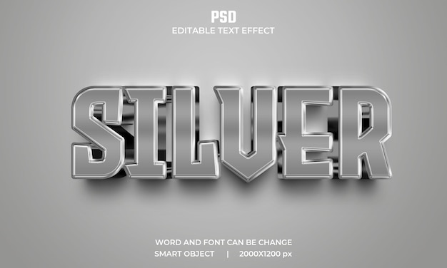 Effetto di testo modificabile 3d argento Psd Premium con sfondo