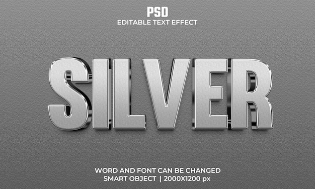 Effetto di testo modificabile 3d argento Psd Premium con sfondo