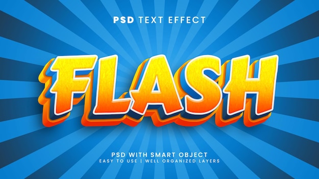Effetto di testo modificabile 3d con velocità flash con eroi e stile di testo cartone animato