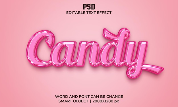 Effetto di testo modificabile 3d di colore rosa caramella Psd Premium con sfondo