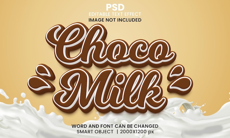 PSD effetto di testo modificabile 3d di latte di cioccolato psd premium con sfondo