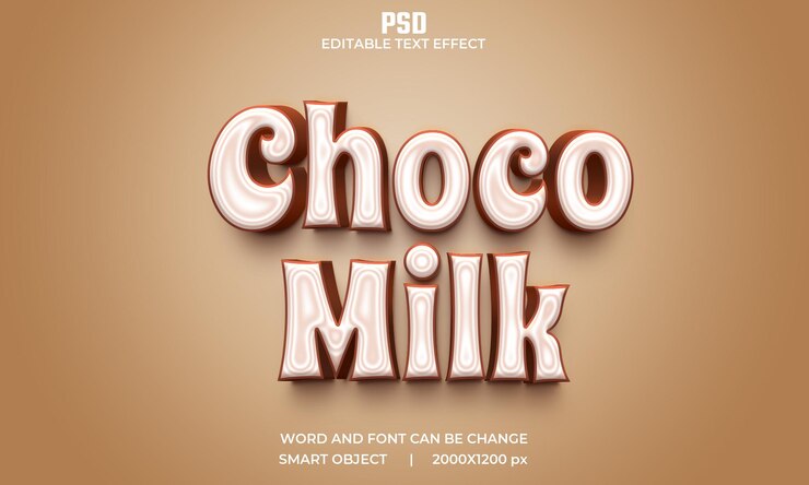 PSD effetto di testo modificabile 3d di latte di cioccolato psd premium con sfondo