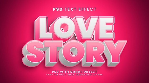 Effetto di testo modificabile 3d di storia d'amore con stile di testo cuore e romanticismo
