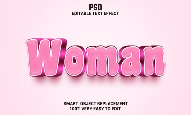 Effetto di testo modificabile 3d donna con sfondo Psd Premium