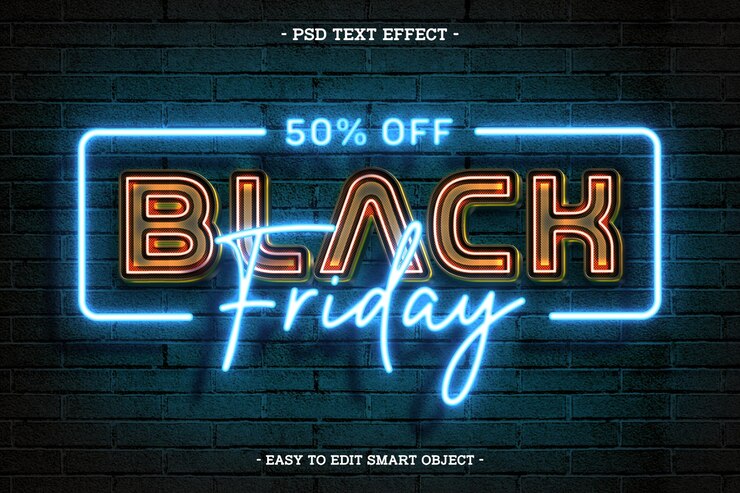 PSD effetto di testo modificabile neon black friday
