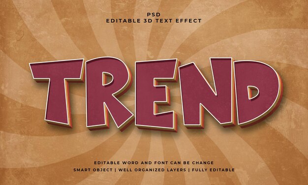 Effetto di testo modificabile Trend Vintage psd 3d con sfondo