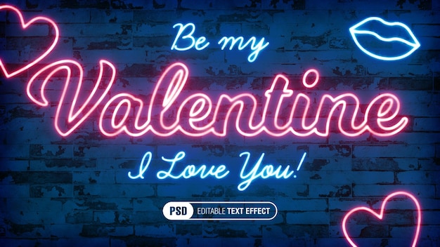 Effetto di testo neon di San Valentino