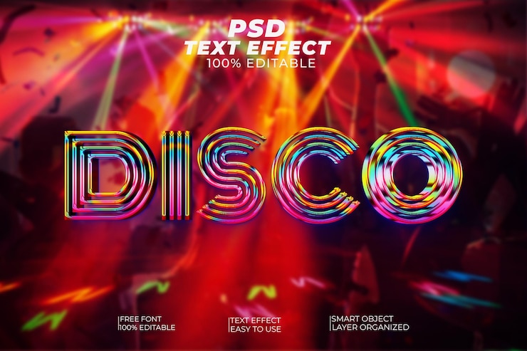 PSD effetto di testo psd modificabile in stile 3d colorato da discoteca