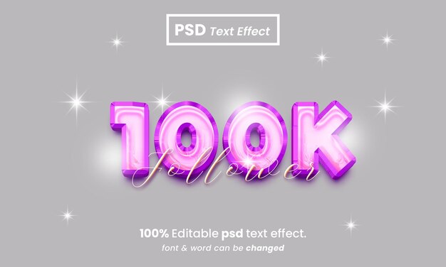 Effetto di testo psd premium modificabile in 3D da 100k follower