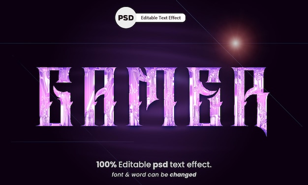 Effetto di testo psd premium modificabile in 3D in stile vetro gamer