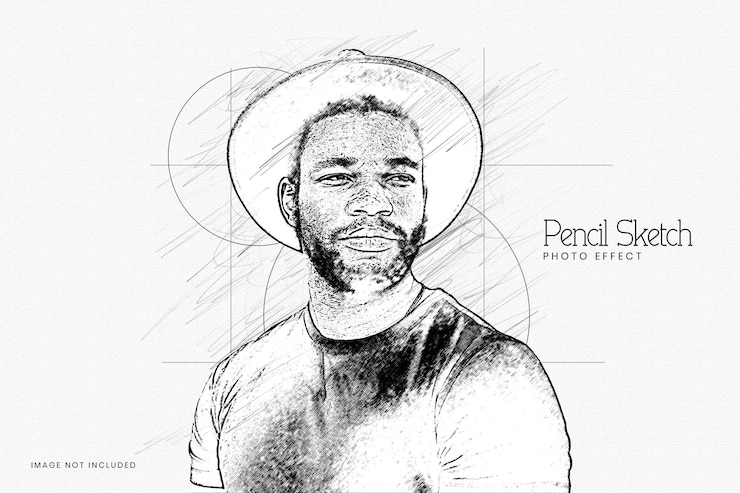 PSD effetto foto dell'oggetto intelligente con schizzo a matita