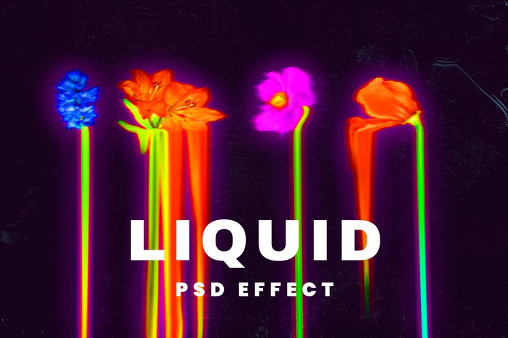 PSD effetto foto liquido psd in colori olografici e psichedelici