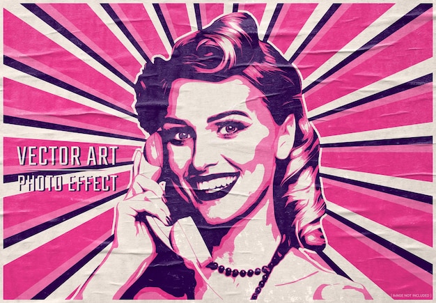 Effetto foto retrò di arte vettoriale vintage Mockup