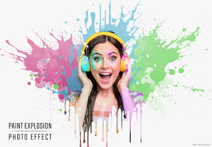 PSD effetto fotografico con spruzzo di vernice a dispersione mockup
