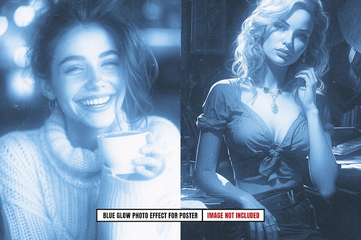 PSD effetto fotografico di luminosità blu per manifesto