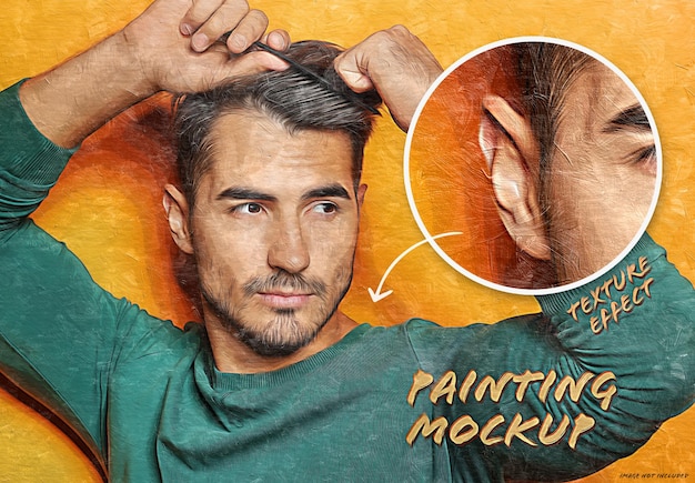 Effetto fotografico di pittura a olio con texture a pennello dettagliata Mockup