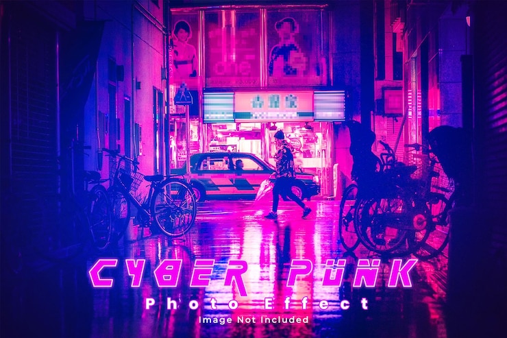 PSD effetto fotografico in stile cyberpunk