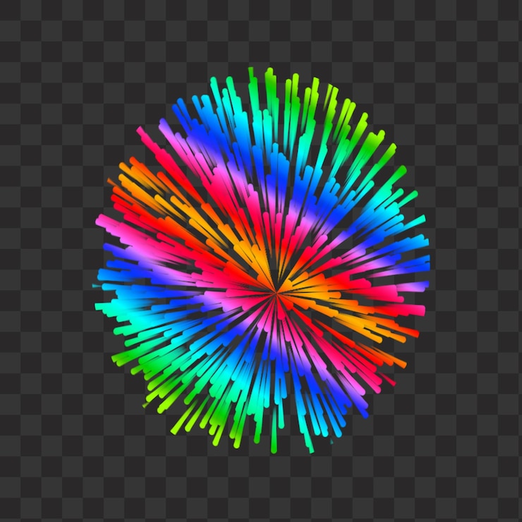 PSD effetto fuochi d'artificio con luce gradiente isolata su sfondo trasparente png